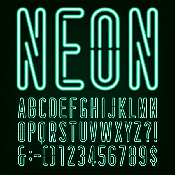 Neon Green Light Alphabet Vector Font.