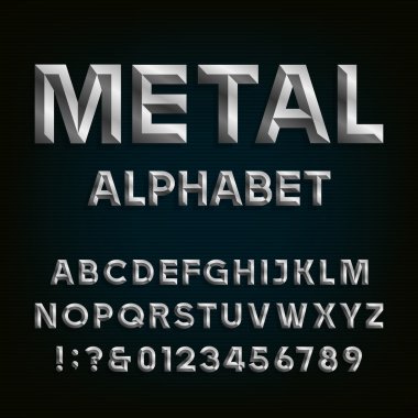 Metal yazı tipi eğimli. Vektör alfabesi.
