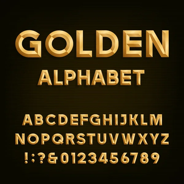 Golden Beveled Font. Alfabeto vetorial . — Vetor de Stock