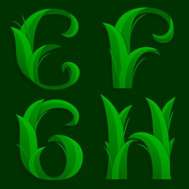 Decorative Grass Initial Letters E,  F, G, H.