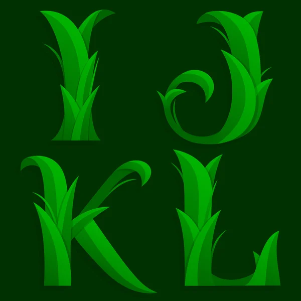 Decorative Grass Initial Letters I, J, K, L. — Stock Vector