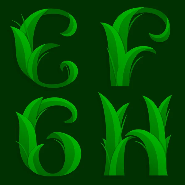 Decorative Grass Initial Letters E,  F, G, H. — Stock Vector