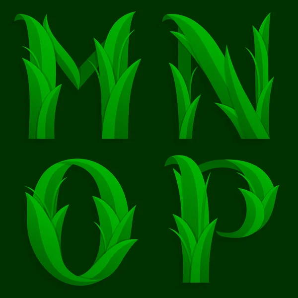 Decorative Grass Initial Letters M, N, O, P. — Stock Vector