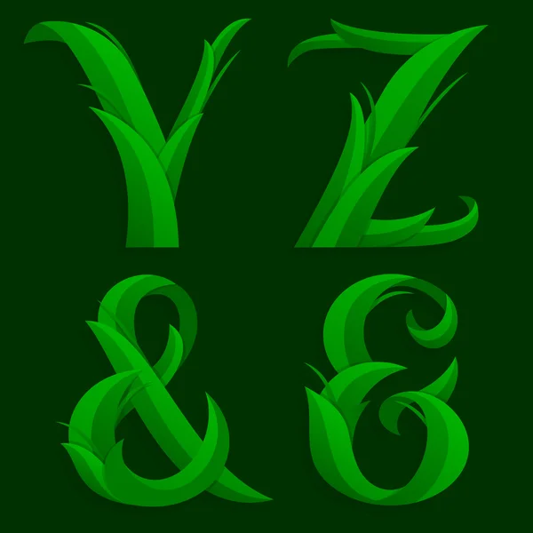 Letras iniciais de grama decorativa Y, Z, ampersand . — Vetor de Stock