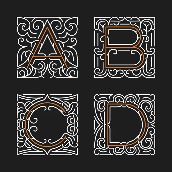 Şık monogram amblemi şablonları kümesi. Harfler A, B, C, D. vektör çizim.