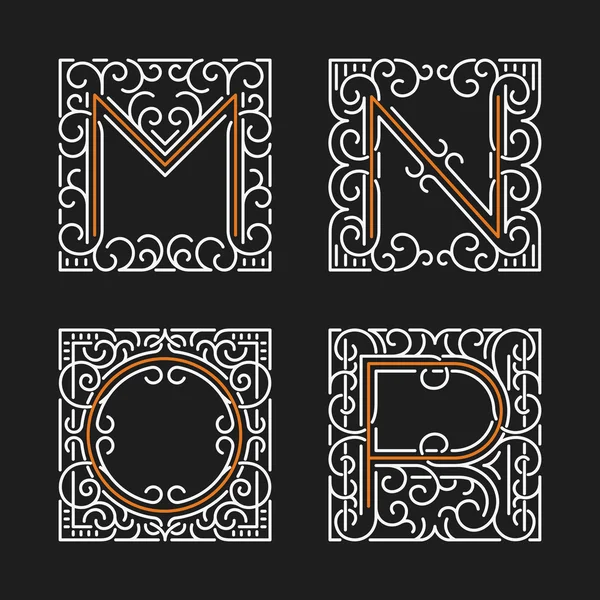 De set van stijlvolle monogram embleem sjablonen. Brieven M, N, O, P. Vector Illustratie. — Stockvector