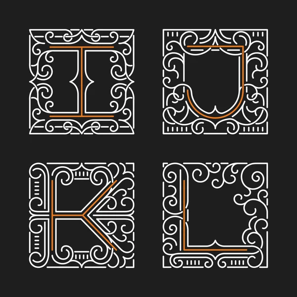 L'insieme di modelli di emblema monogramma elegante. Lettere I, J, K, L. Illustrazione vettoriale . — Vettoriale Stock