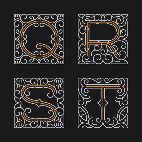 El conjunto de plantillas de emblema monograma con estilo. Letras Q, R, S, T. Vector ilustración . — Archivo Imágenes Vectoriales