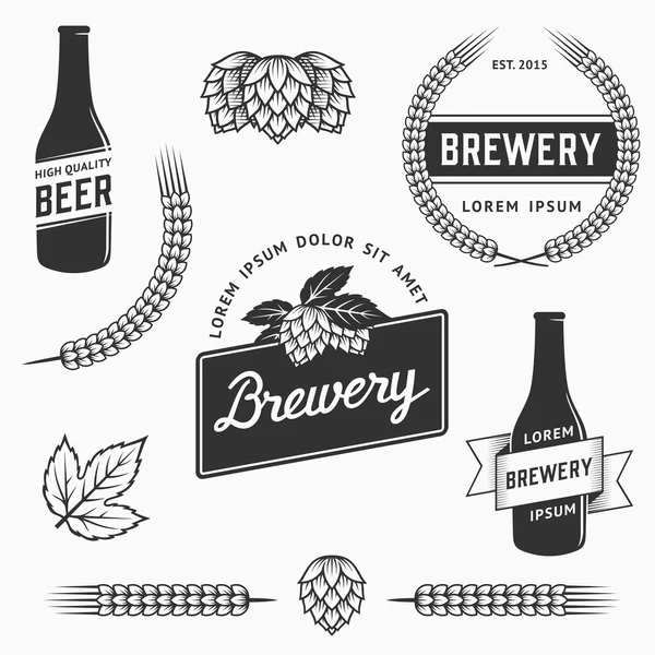 Vintage set brouwerij logo's, etiketten en ontwerpelement. Voorraad vector. — Stockvector