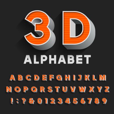 3D retro type font with shadow. Vector Alphabet.