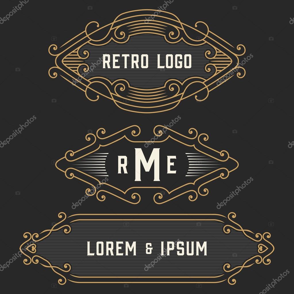 The set of stylish vintage monogram emblem and logo templates. Elegant retro frames ornament logo design.