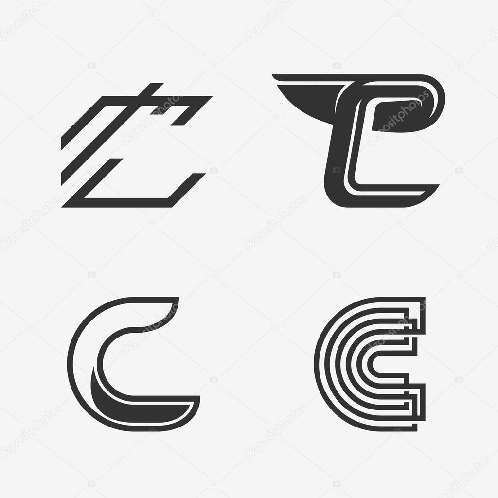 The set of letter C sign, logo, icon design template elements.