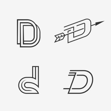 D harfi işaret, logo, simge tasarım şablonu öğeleri kümesi.