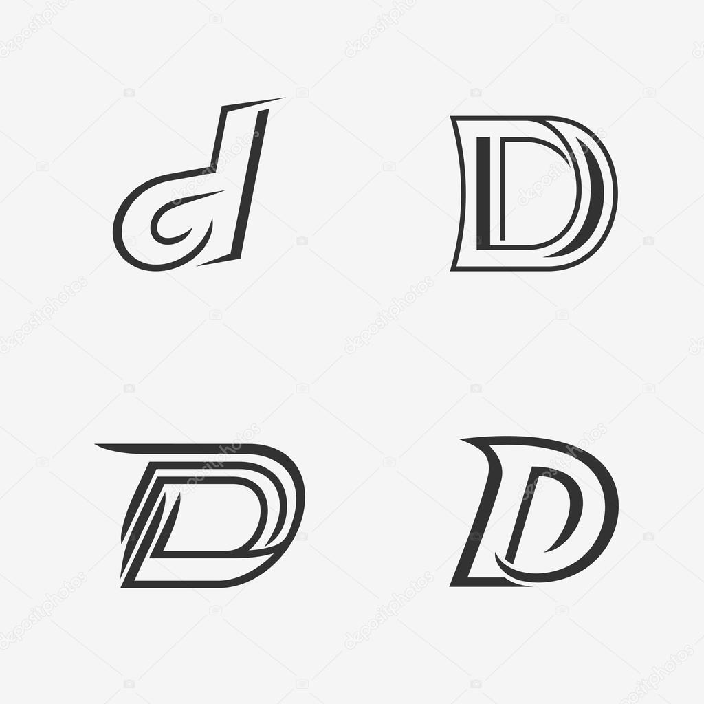 The set of letter D sign, logo, icon design template elements. One color. Stock vector.