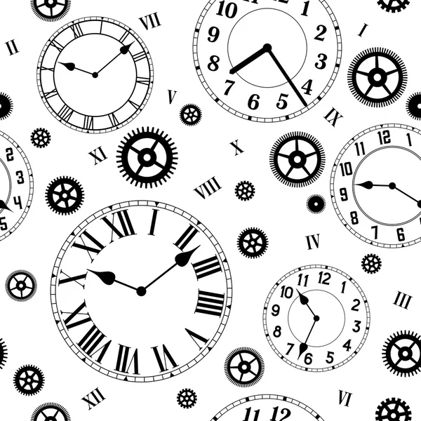 Clocks and gears vector seamless pattern. — Stock Vector