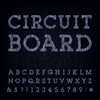 Circuit board type font. Vector Alphabet.