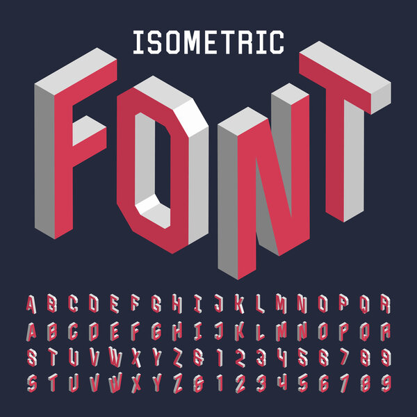 3d isometric alphabet vector font.