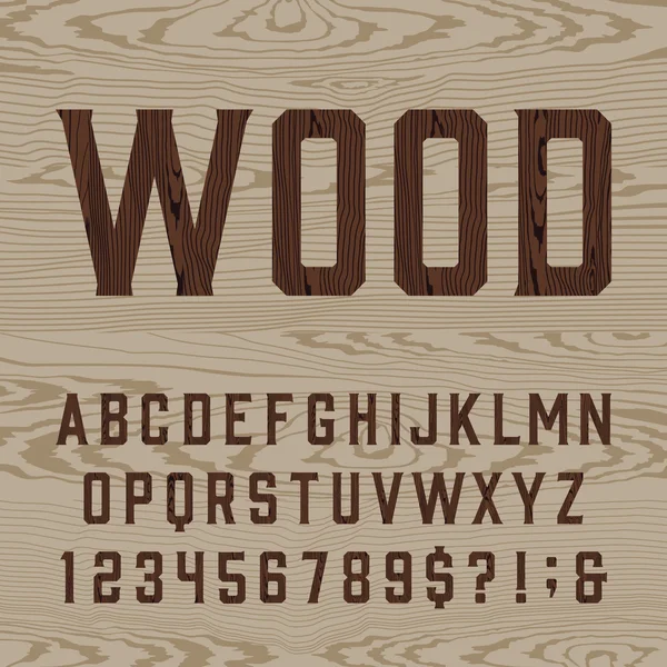 Wooden retro alphabet vector font. — Stock Vector