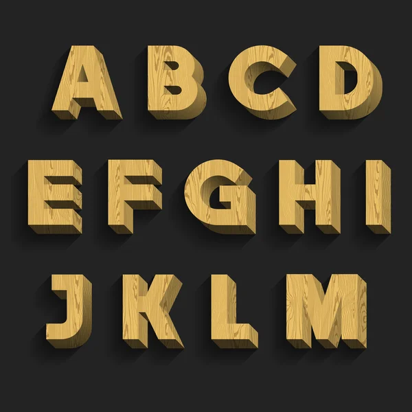 Wood alfabetet vektor teckensnitt. Del 1 av 3. Bokstäverna A - M. — Stock vektor