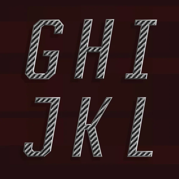 碳纤维字母表矢量字体。6 第 2 部。字母 G-L. — 图库矢量图片