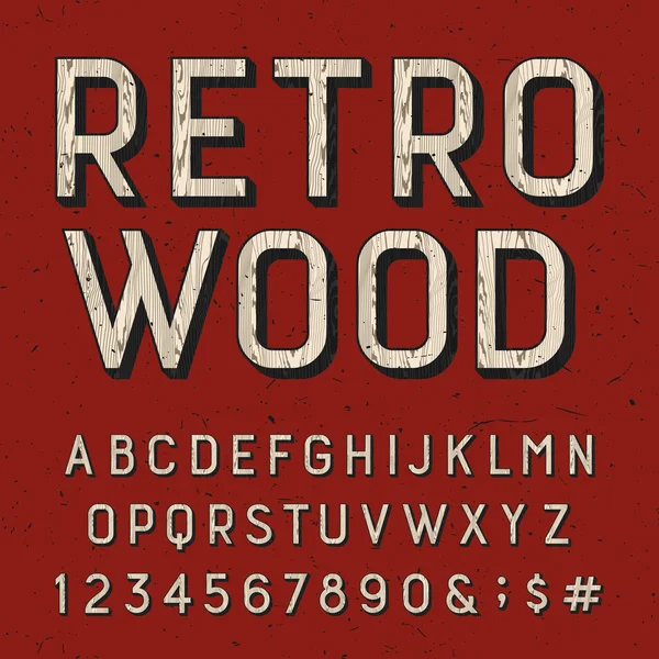 Houten retro alfabet vector lettertype. — Stockvector