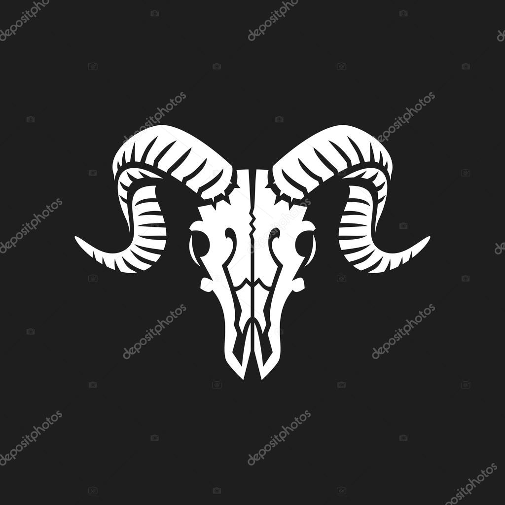 Ram skull logo or icon white on black