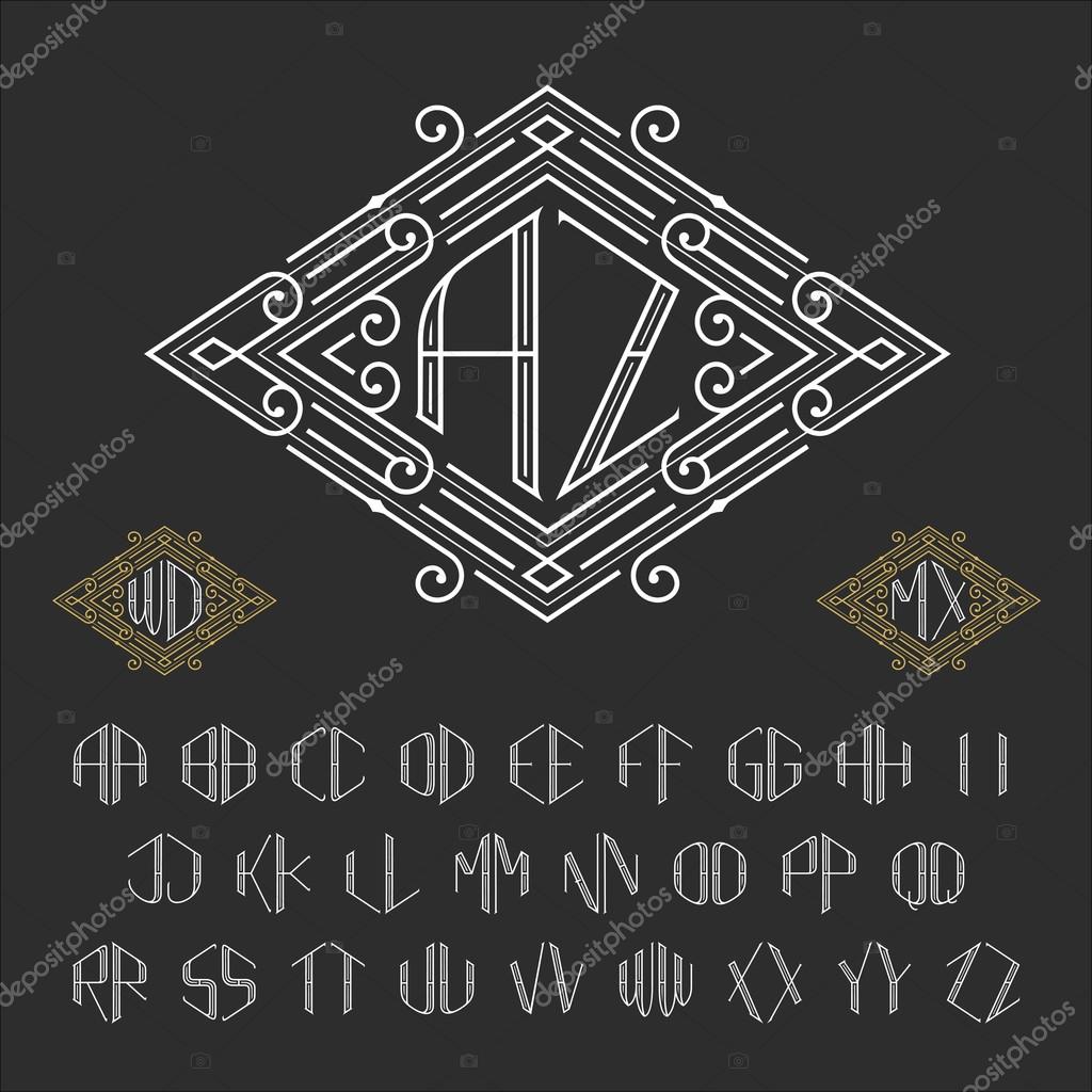 Two letters monogram template. Elegant vector set of ornate monograms. Outline letters from A to Z.