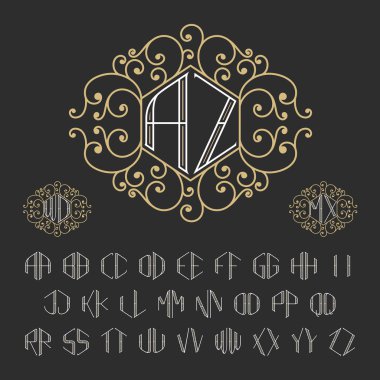 İki harf dekoratif monogram şablonu.