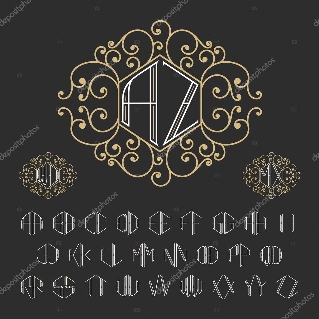 Two letters decorative monogram template. Elegant vector set of monograms. Outline style letters from A to Z.