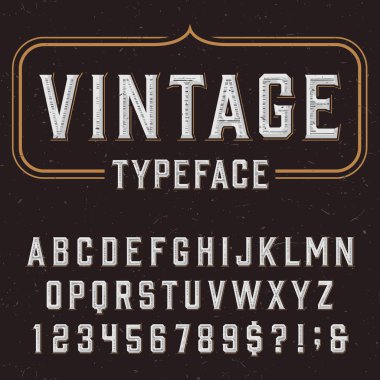 Sıkıntılı yerleşim dokusu ile Retro alfabe vektör yazı tipi.