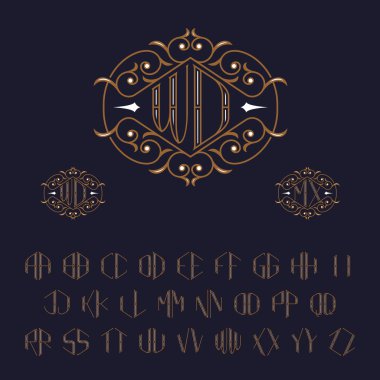 İki harf şablonu monogram. Harfler A'dan Z'ye kümesi.