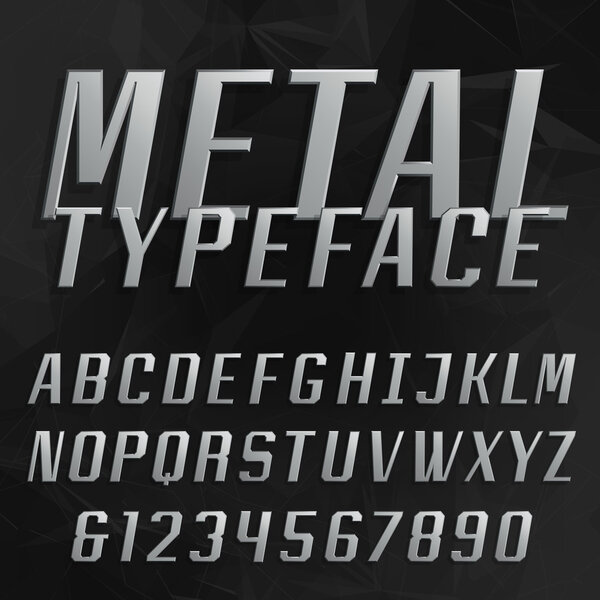 Chrome alphabet vector bold font.