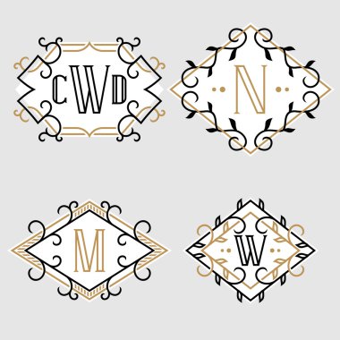 Zarif vintage monogram amblemi şablonları kümesi