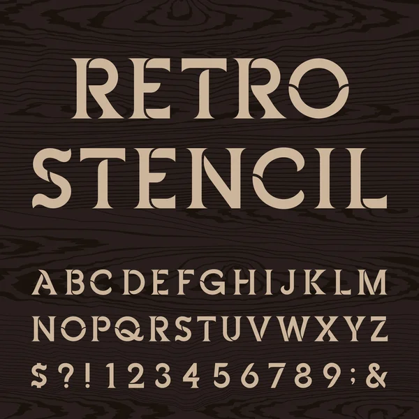 Retro alphabet vector stencil font. — Stock Vector