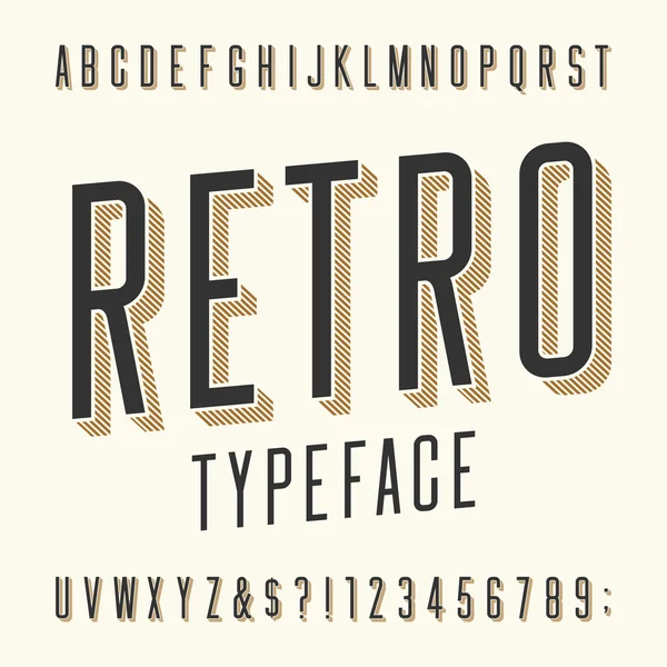 Retro typeface. Letters, numbers and symbols. — Stock Vector