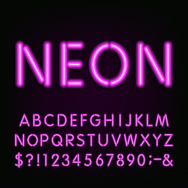 Neon ışık alfabe yazı tipi.