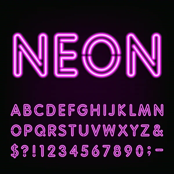 Purple Neon Light Alphabet Font. — Stock Vector