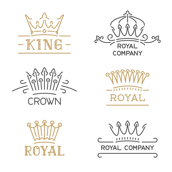 Krone Logo Set vorhanden. Luxuskrone im trendigen Linienstil. — Stockvektor