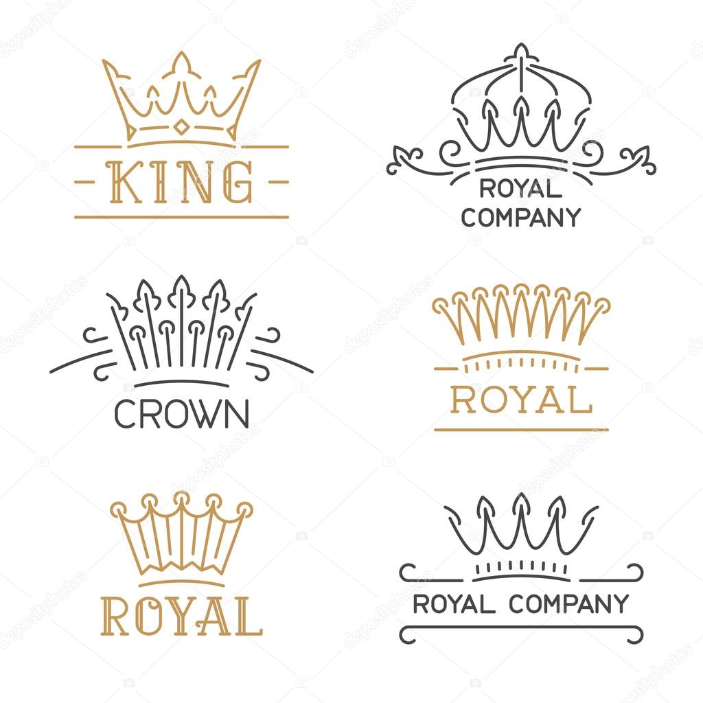 Crown logo set. Luxury crown in trendy line style. Vector illustration for hotel, restaurant, boutique, invitation, jewellery, etc.