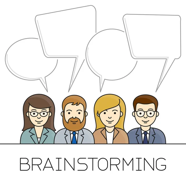 Brainstorming concept. Business people outline icons and speech bubbles. — Stock Vector