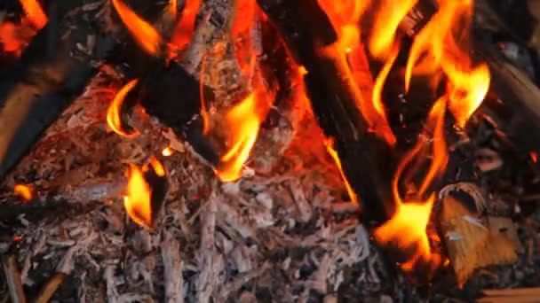 Hořící trámy, close-up — Stock video
