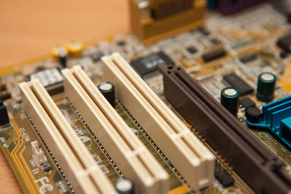 Part of the motherboard closeup. Shallow depth of field.