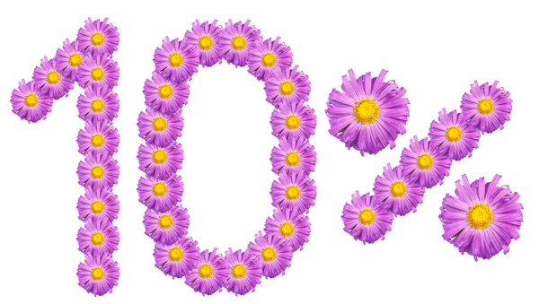 Figure 10% of the letters written by purple flowers — стоковое фото
