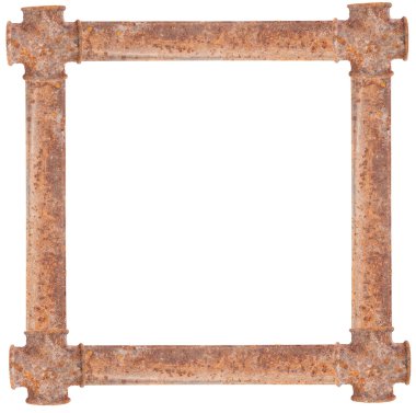 çerçeve Paslı boruları bağlı. Beyaz arka plan üzerinde izole