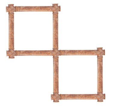 Paslı boruları ile çift çerçeve. Beyaz arka plan üzerinde izole