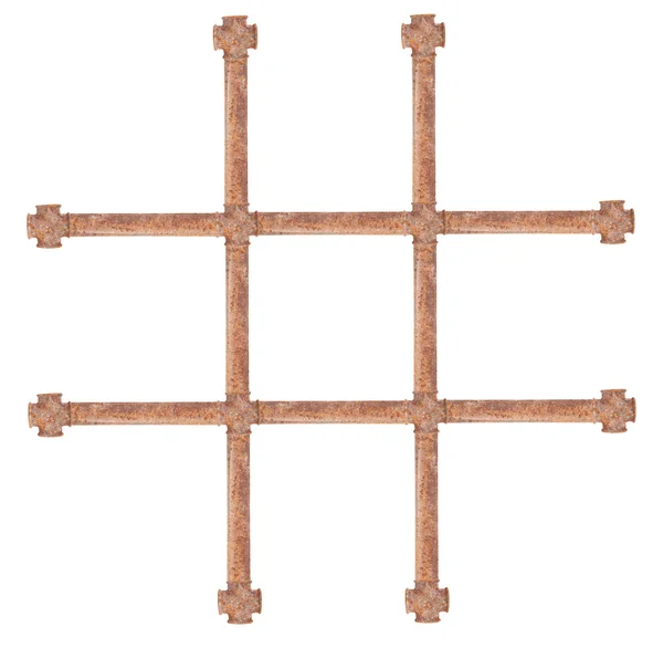 녹슨 금속 파이프는 십자가의 형태로 연결. 절연 — 스톡 사진