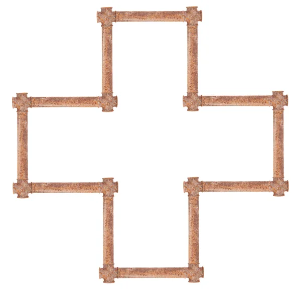 Tubos metálicos oxidados conectados en forma de cruz. aislado en —  Fotos de Stock