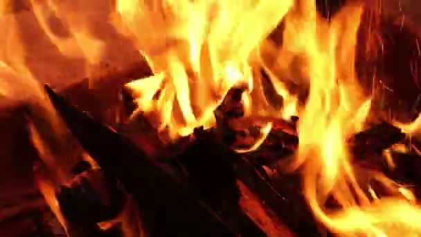 Η φλόγα της φωτιάς κινηματογράφηση σε πρώτο πλάνο. εκτοξεύσεις της φλόγας — Αρχείο Βίντεο