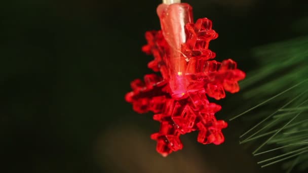 Flashing light garlands in the form snowflakes. — Stock Video