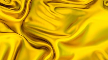 Dalgalar ve kıvrımlarla altın gibi parlak bir madde. 3d resimleme